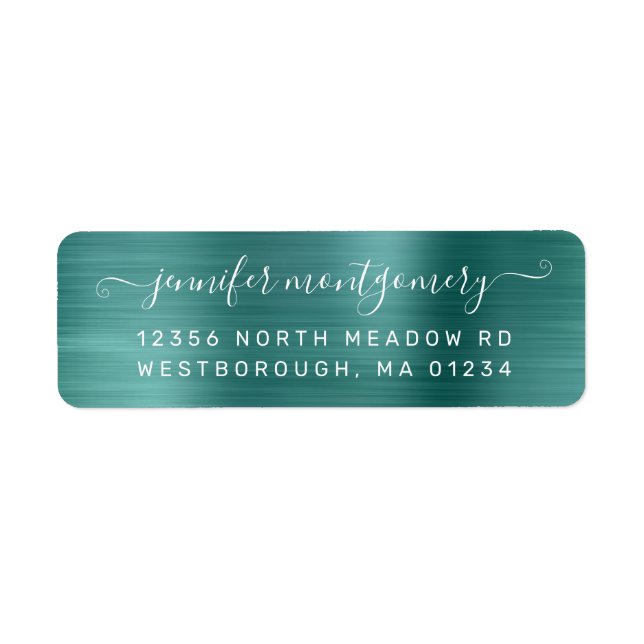 Chic Teal Brushed Metal Return Address (Front)