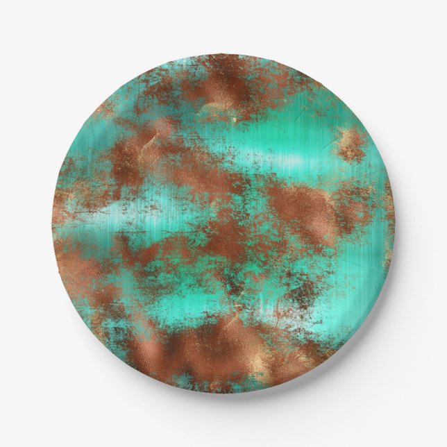 Chic Teal Copper Boho Paper Plate (Front)