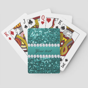 Chic Teal Faux Glitter and Diamonds Playing Cards