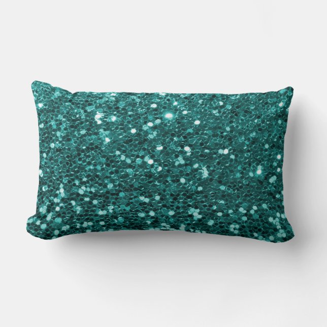 Chic Teal Faux Glitter Lumbar Pillow (Front)