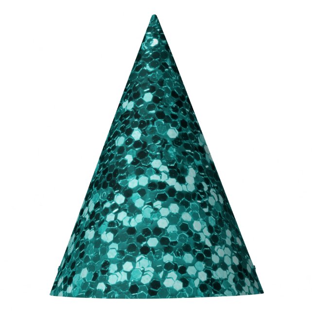 Chic Teal Faux Glitter Party Hat (Front)