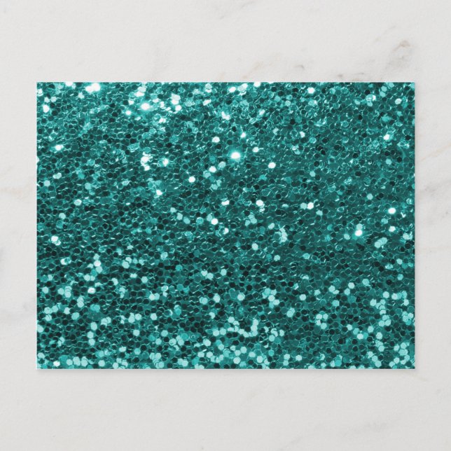 Chic Teal Faux Glitter Postcard (Front)