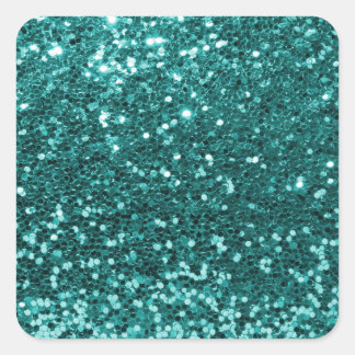 Chic Teal Faux Glitter Square Sticker