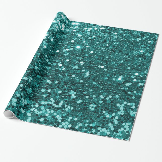 Chic Teal Faux Glitter Wrapping Paper (Unrolled)