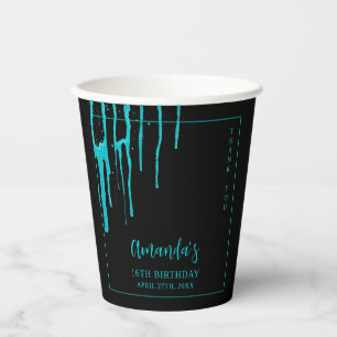 Chic Teal Glitter Drips Sweet 16 Birthday Paper Cups