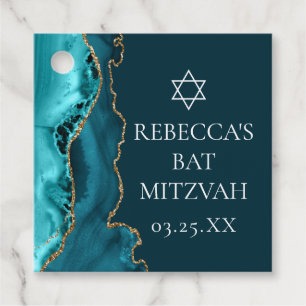 Chic Teal Gold Agate Bat Mitzvah Party Favour Tags