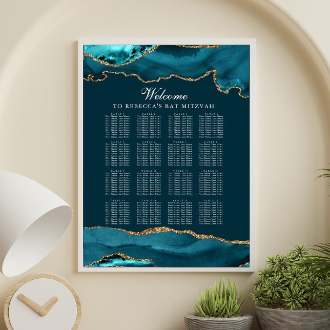 Chic Teal Gold Agate Party Seating Chart (Creator Uploaded)