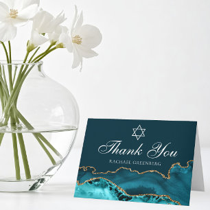 Chic Teal Gold Agate Personalized Bat Mitzvah Thank You Card