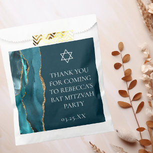 Chic Teal Gold Bat Mitzvah Personalized Party Favour Bag