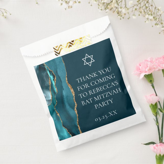 Chic Teal Gold Bat Mitzvah Personalized Party Favour Bag (Sealed)