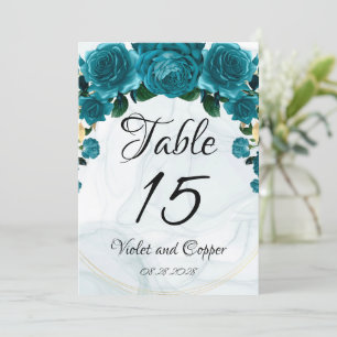 Chic Teal Gold Ethereal Wedding Table Numbers