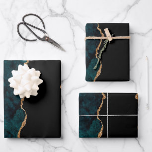 Chic Teal Gold Glitter Agate Abstract Wrapping Wrapping Paper Sheet