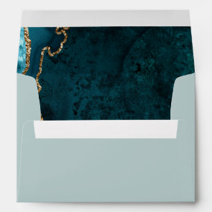 Chic Teal Gold Glitter Agate Custom Address Envelope