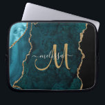 Chic Teal Gold Glitter Agate Custom Monogram Laptop Sleeve<br><div class="desc">Add a touch of glitter and glam to your laptop with this custom laptop sleeve featuring a teal agate background accented with faux gold glitter. Personalize your monogram initial in hand lettered script calligraphy with your name above. Designed just for you by Extreme Tees!</div>