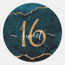 Chic Teal Gold Glitter Agate Sweet 16