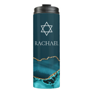 Chic Teal Gold Jewish Bat Mitzvah Personalized Thermal Tumbler
