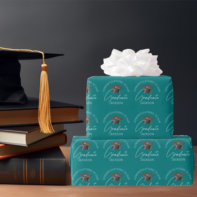 Chic Teal Graduate Personalized Graduation Wrapping Paper (Creator Uploaded)