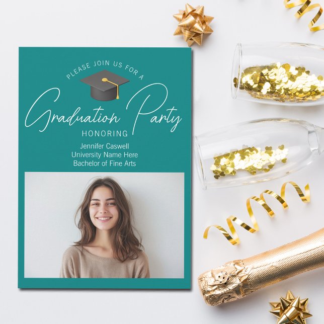 Chic Teal Graduate Photo Graduation Party Invitation (Creator Uploaded)