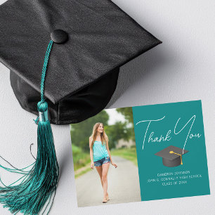 Chic Teal Graduate Photo Personalized Graduation Thank You Card
