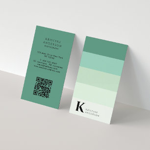 Chic Teal Green Ombre Classic Monogram QR Code Business Card