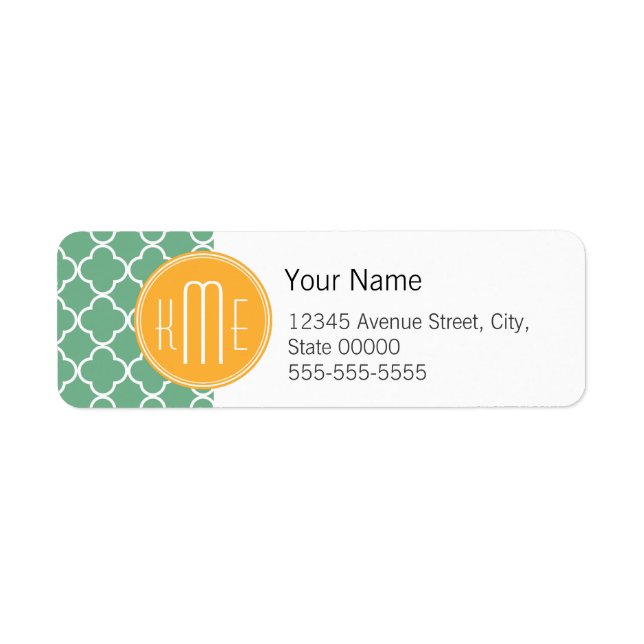 Chic Teal Green Quatrefoil with Yellow Monogram (Front)