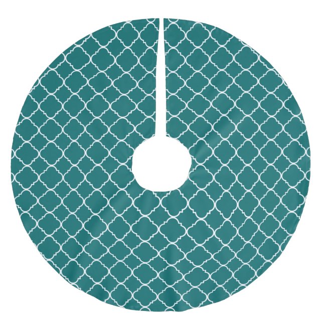 Chic Teal Green White Quatrefoil Brushed Polyester Tree Skirt (Front)