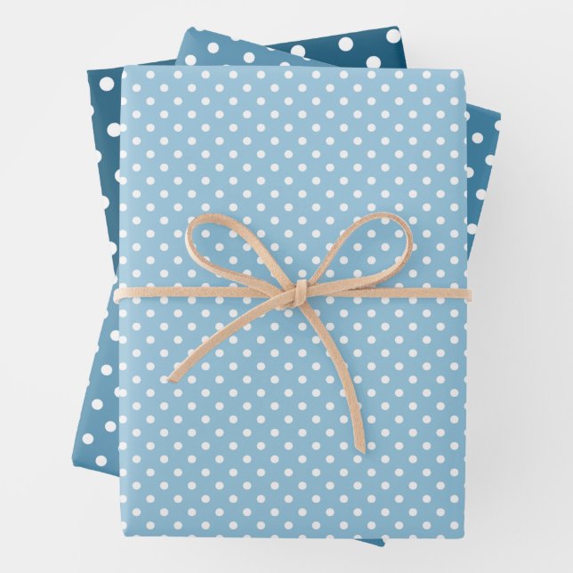 Chic Teal Light Blue White Polka Dots Pattern Wrapping Paper Sheet (In situ)