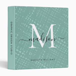 Chic Teal Mint Green Pattern Monogram Script Name Binder