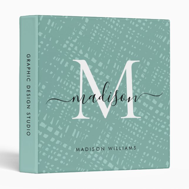 Chic Teal Mint Green Pattern Monogram Script Name Binder (Front/Spine)