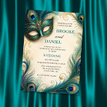 Chic Teal Peacock Feather Masquerade Wedding Invitation<br><div class="desc">A luxurious wedding design featuring an ornate teal masquerade mask,  elegant peacock feathers,  gold scroll accents,  and jewel-inspired details. The rich feather artwork and decorative flourishes create a dramatic yet refined look,  perfect for couples planning a glamourous masquerade,  peacock,  or formal wedding theme with a sophisticated and romantic atmosphere.</div>
