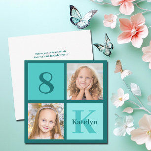 Chic Teal Photo Collage Custom Birthday Party Invitation