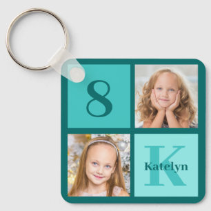 Chic Teal Photo Collage Personalized Keychain