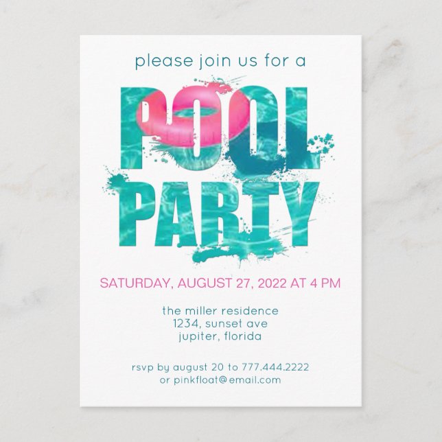 Chic Teal Pink Pool Party Splash Postcard (Front)