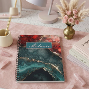 Chic teal red gold crystal Personalized Notebook