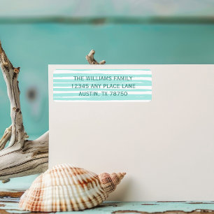 Chic Teal Striped Beach House Return Address