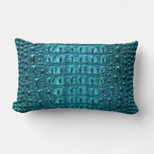 chic teal turquoise alligator print aqua blue lumbar pillow (Front)