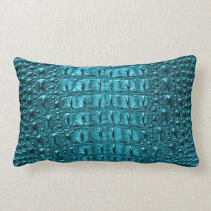 chic teal turquoise alligator print aqua blue lumbar pillow