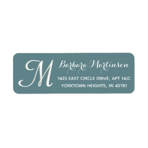 Chic Teal White Custom  Monogram Address Label