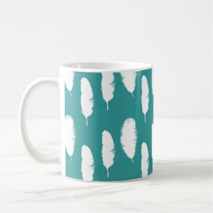 Chic Teal White Feathers Coffee Mug