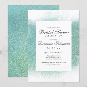 Chic Teal White Glitter Dust Border Bridal Shower Invitation