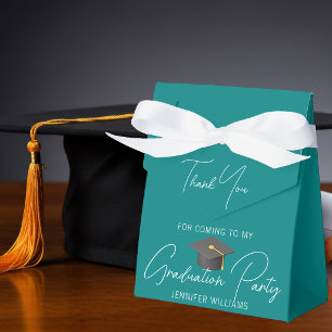 Chic Teal White Graduation Party Thank You Favor Box