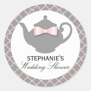 Chic Teapot Pink + Grey Wedding Shower Tea Sticker