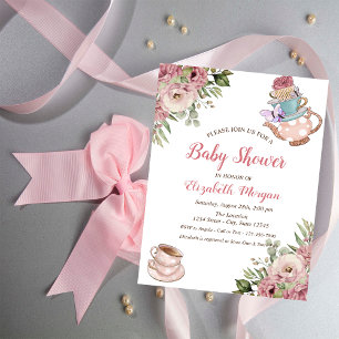 Chic Teapot Tea cup Floral Baby Shower  Invitation