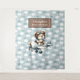Chic Teddy Bear Pilot Blue Brown Celebration Tapestry