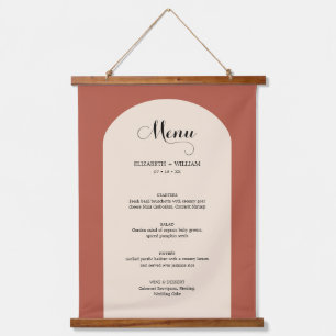 Chic Terracotta Arch Frame Script Wedding Menu Hanging Tapestry