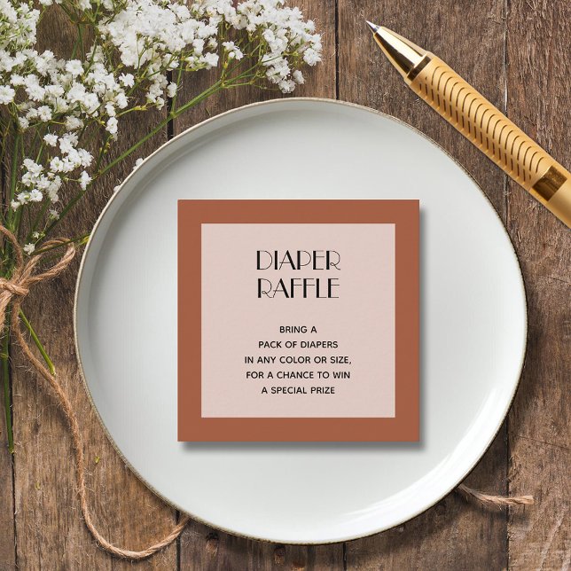 Chic Terracotta Baby Shower Diaper Raffle Enclosure Card (Terracotta baby shower diaper raffle 2.5" square enclosure cards)