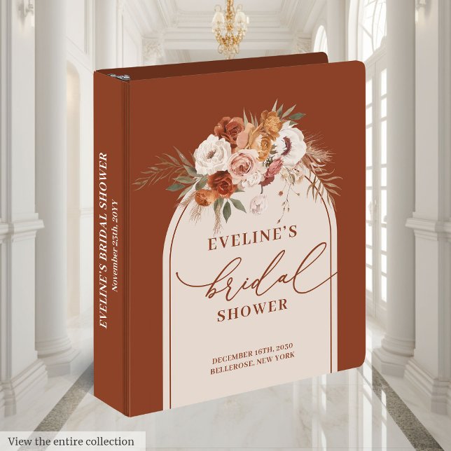 Chic terracotta floral bridal shower keepsake book binder (Chic terracotta floral bridal shower keepsake book 3 ring binder )