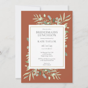 Chic Terracotta Gold Greenery Bridesmaids Luncheon Invitation