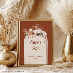 Chic Terracotta Pampas Sage Boho Arch Wedding Sign