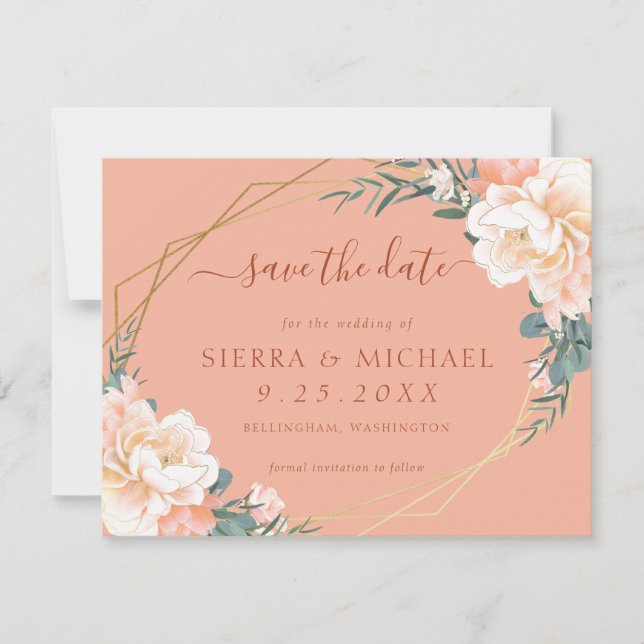 Chic Terracotta Peach Cream Gold Save the Date Invitation (Front)